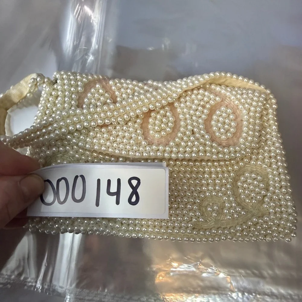 Vintage 1950s Emson made In Japan Beaded Purse White, Pink, Blue, Green Accent